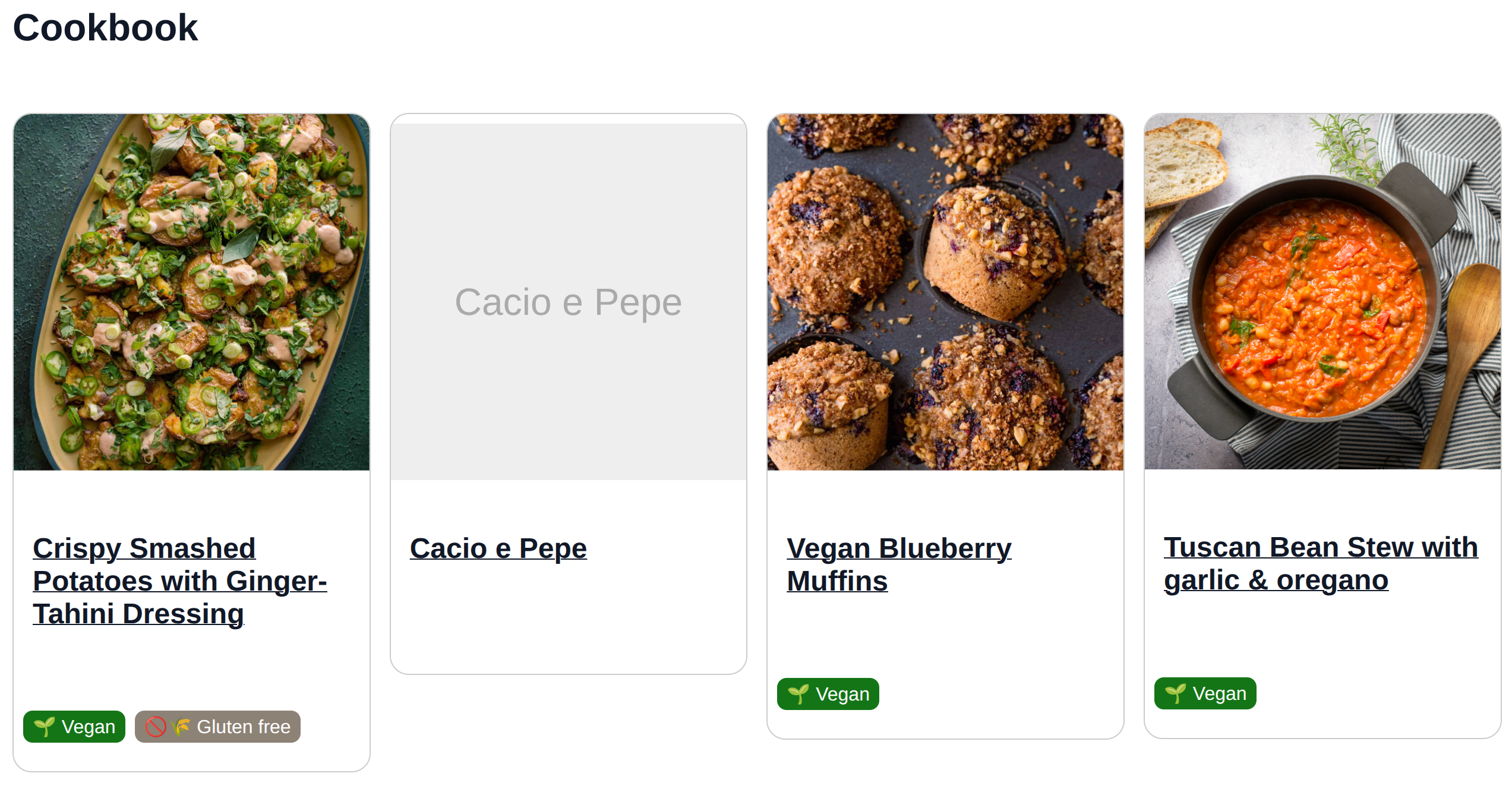 A PodOS dasboard highlighting dietary properties of recipes